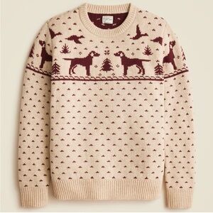 NWT J.Crew Fair Isle 100% Lambswool Crewneck Hunting Dog Duck Christmas Sweater